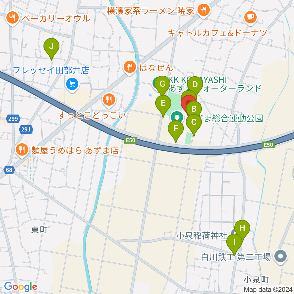 伊勢崎市あずまホール周辺の駐車場・コインパーキング一覧地図