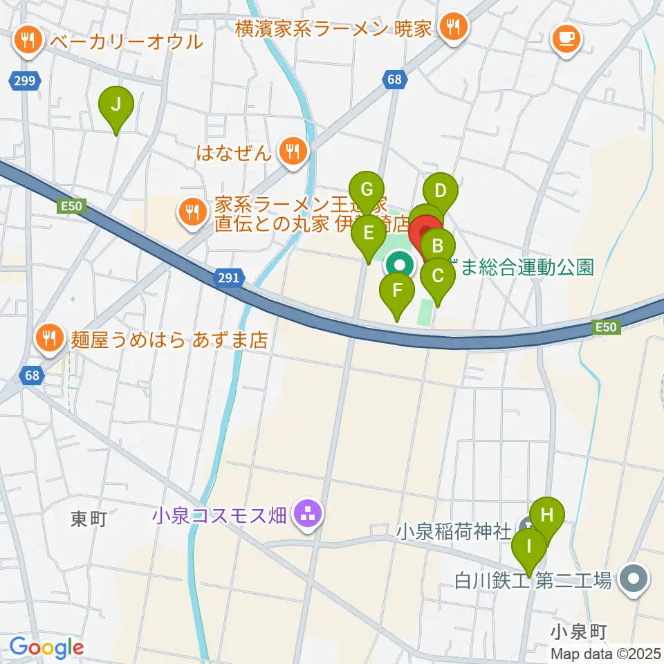 伊勢崎市あずまホール周辺の駐車場・コインパーキング一覧地図