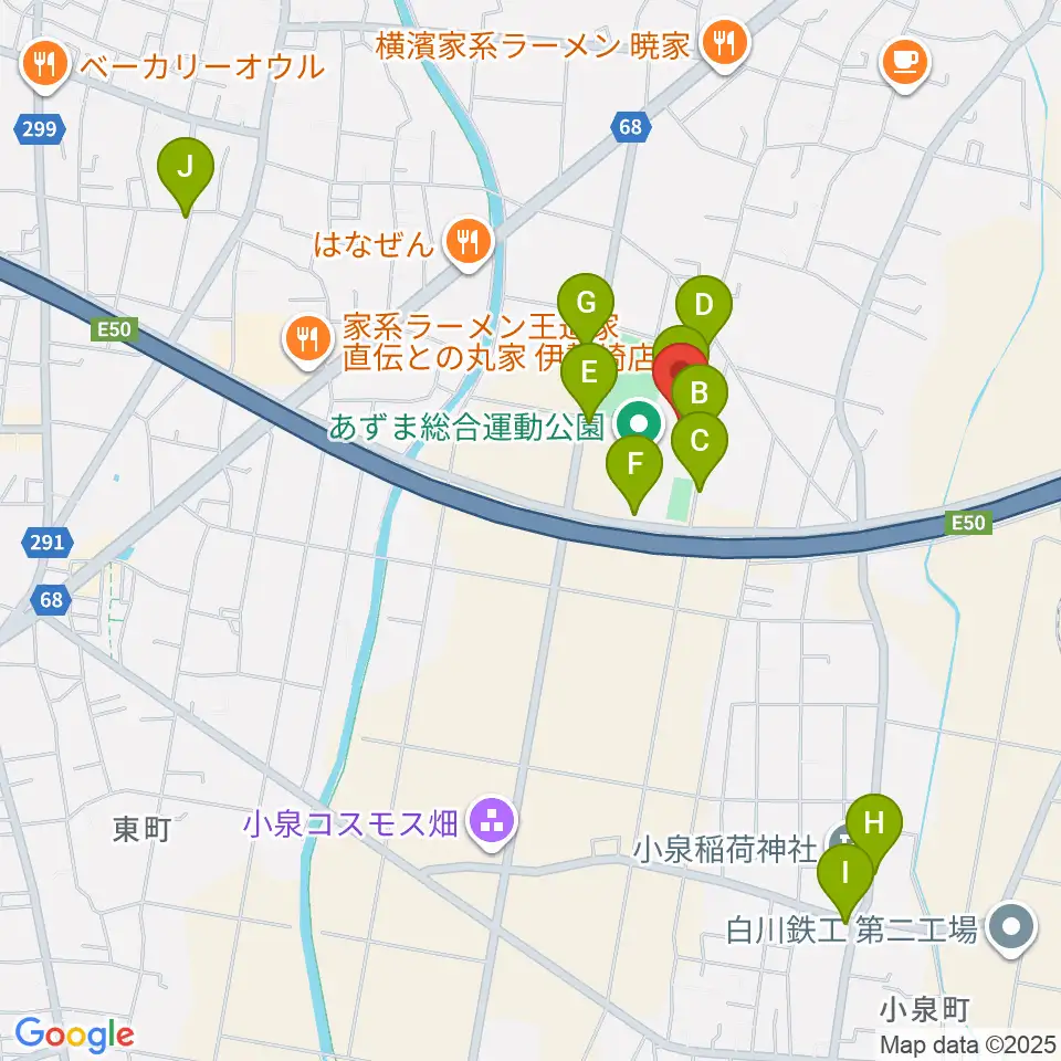 伊勢崎市あずまホール周辺の駐車場・コインパーキング一覧地図