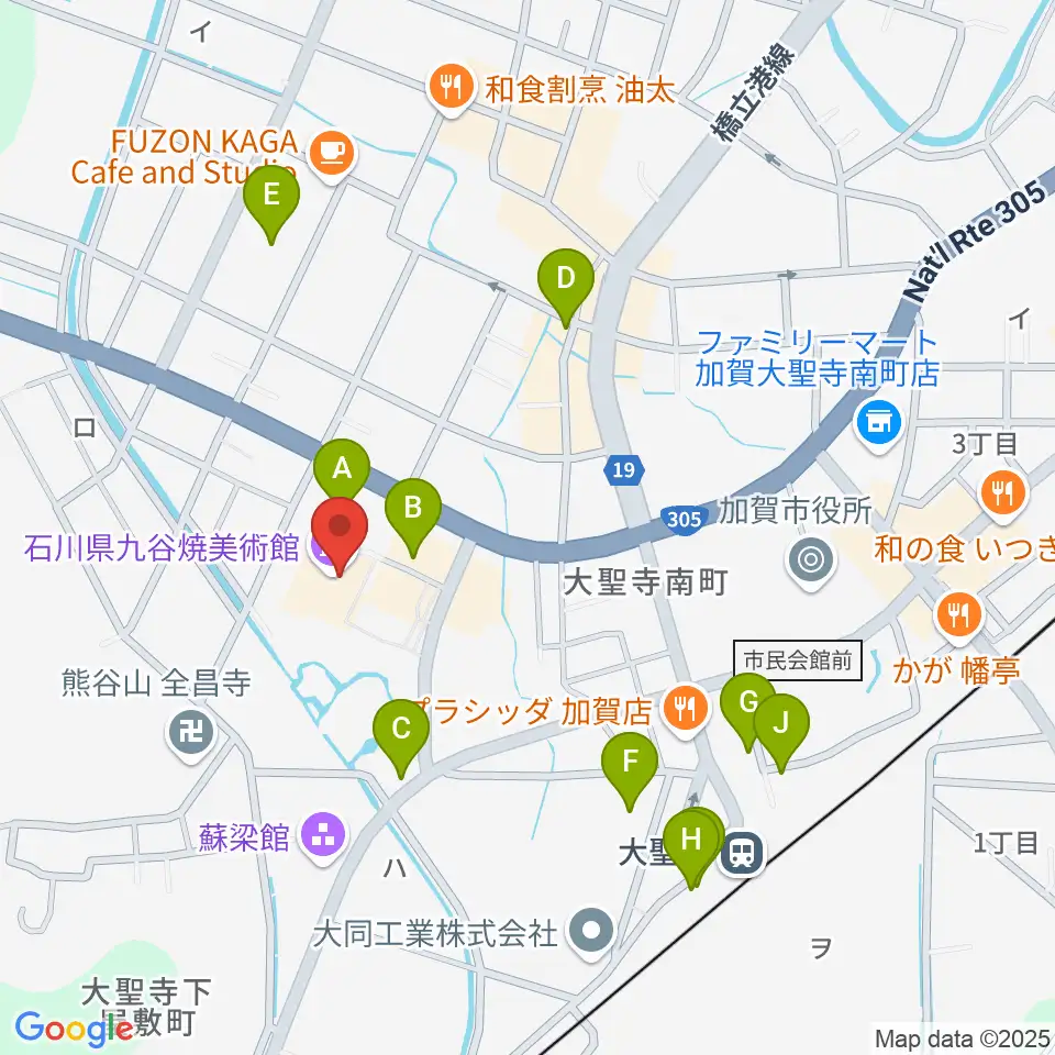 石川県九谷焼美術館周辺の駐車場・コインパーキング一覧地図