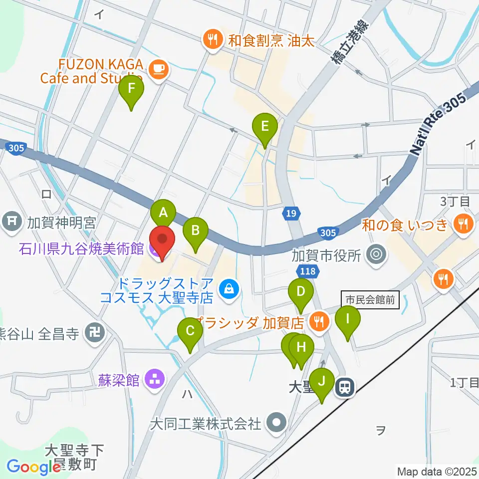 石川県九谷焼美術館周辺の駐車場・コインパーキング一覧地図