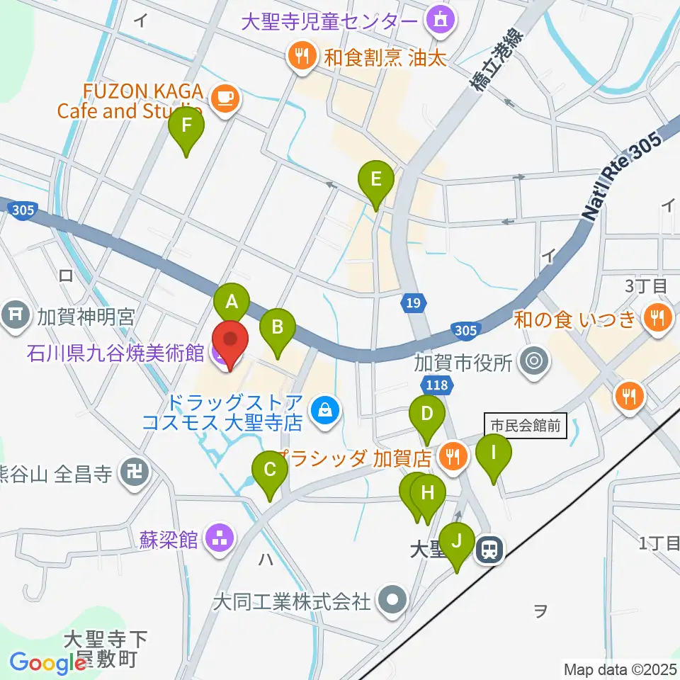 石川県九谷焼美術館周辺の駐車場・コインパーキング一覧地図