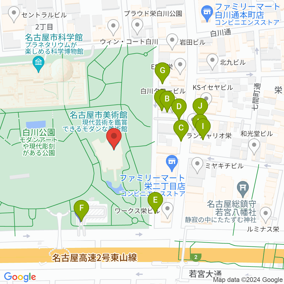 名古屋市美術館周辺の駐車場・コインパーキング一覧地図