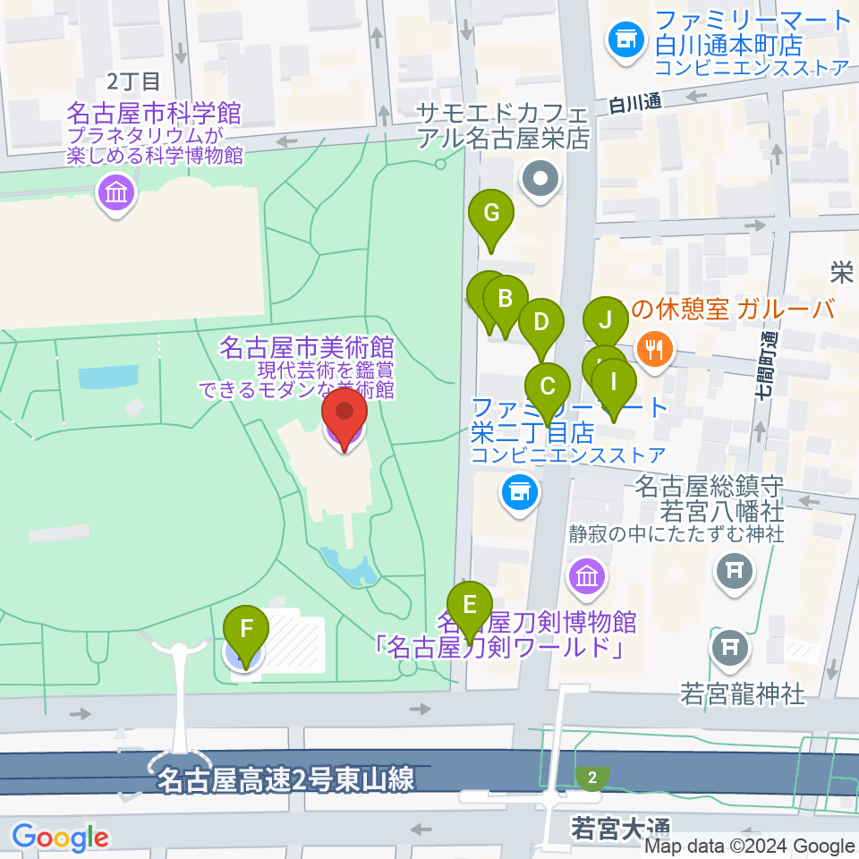 名古屋市美術館周辺の駐車場・コインパーキング一覧地図