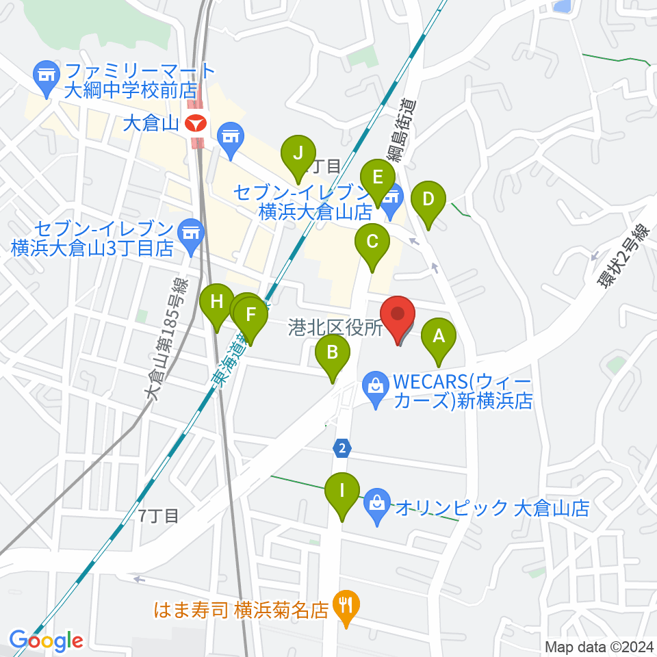 横浜市港北公会堂周辺の駐車場・コインパーキング一覧地図