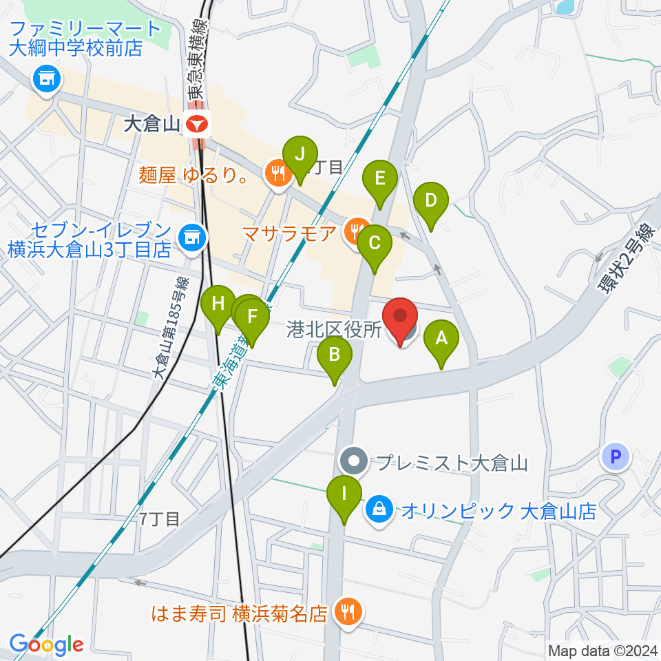 横浜市港北公会堂周辺の駐車場・コインパーキング一覧地図