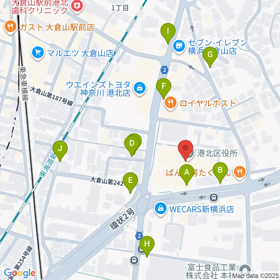 横浜市港北公会堂周辺の駐車場・コインパーキング一覧地図