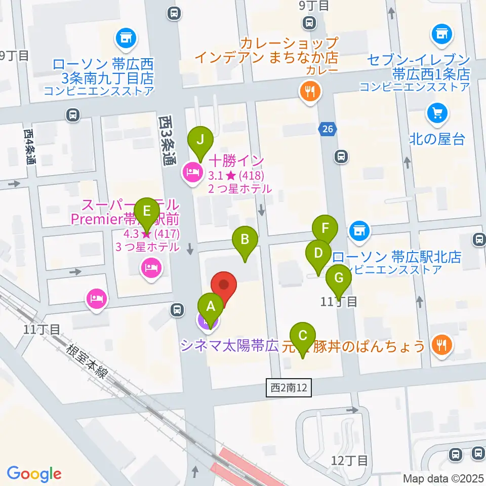 シネマ太陽帯広周辺の駐車場・コインパーキング一覧地図