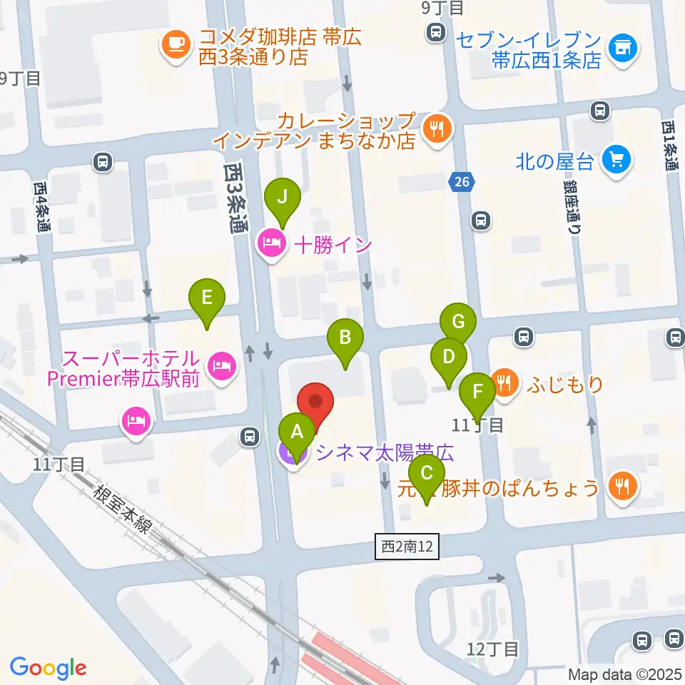 シネマ太陽帯広周辺の駐車場・コインパーキング一覧地図