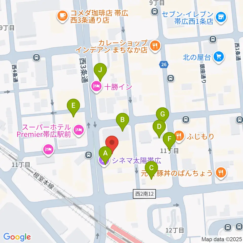 シネマ太陽帯広周辺の駐車場・コインパーキング一覧地図