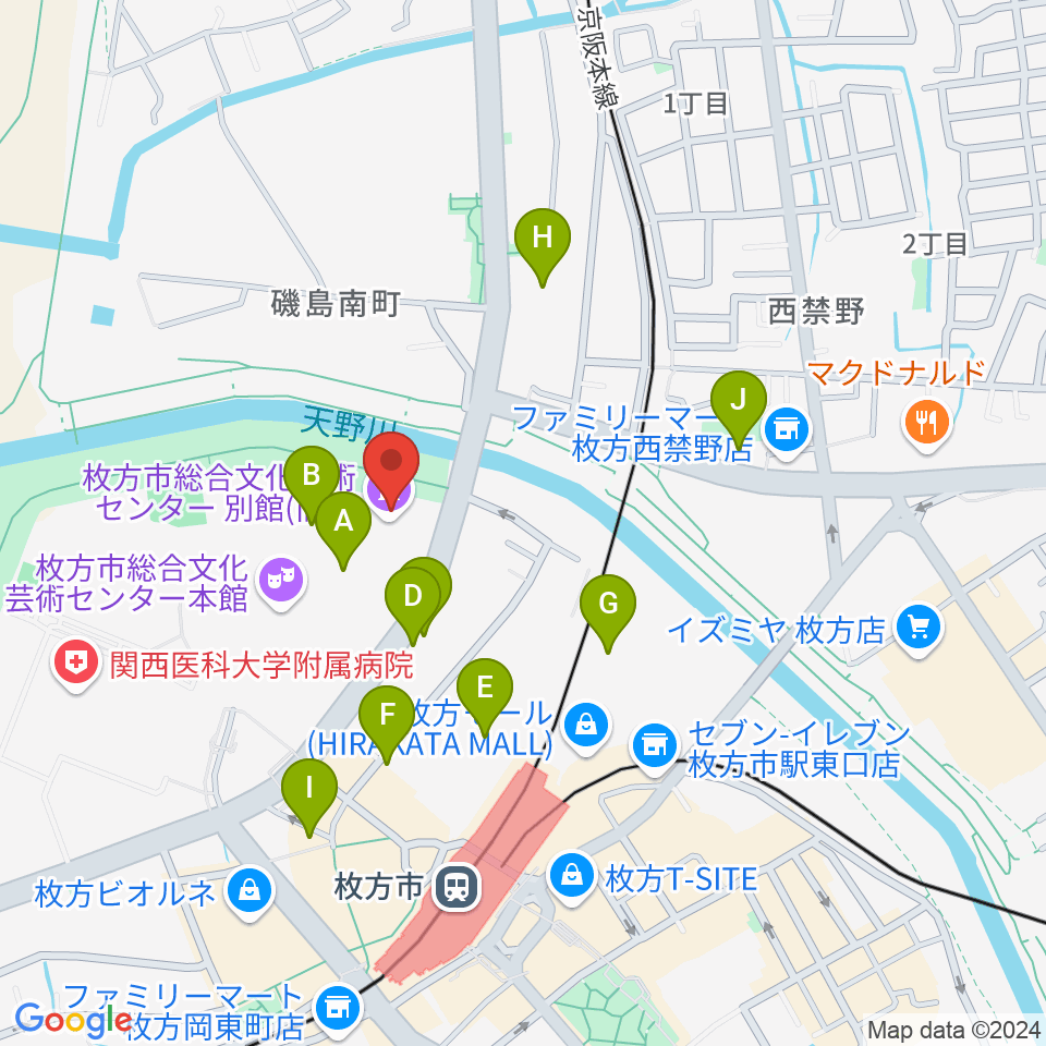 枚方市総合文化芸術センター別館周辺の駐車場・コインパーキング一覧地図