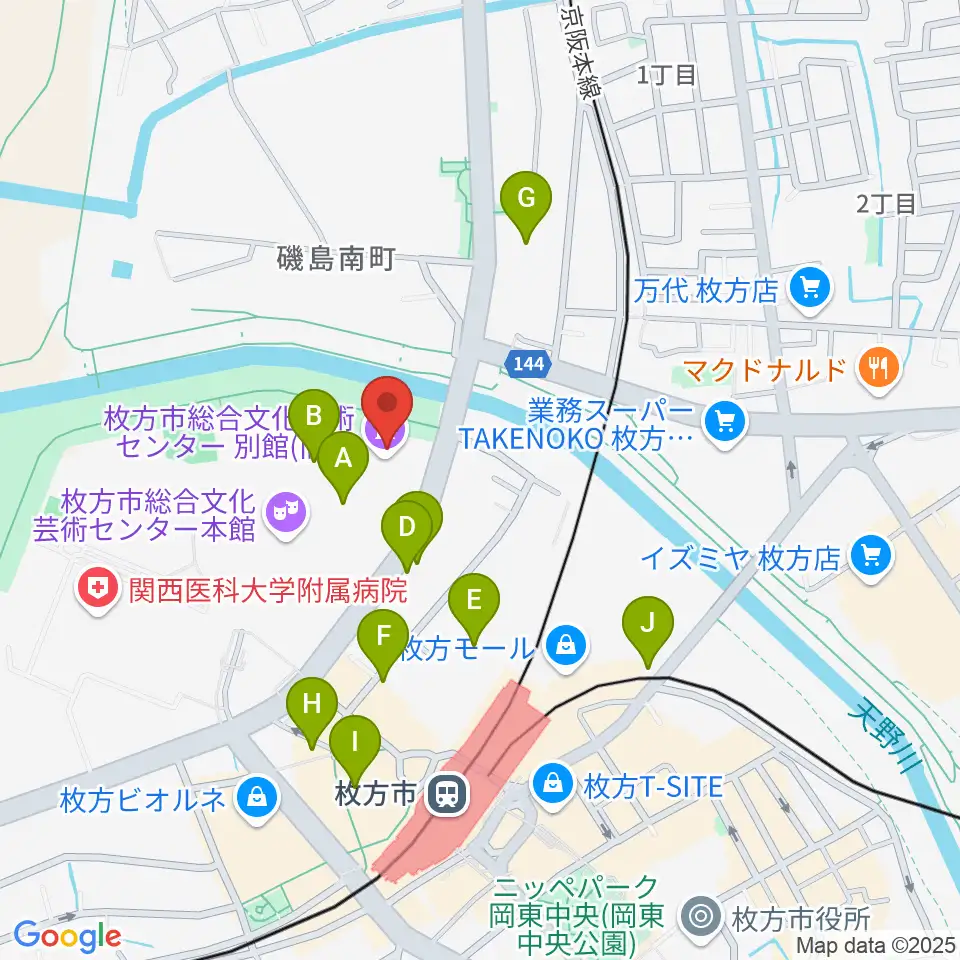 枚方市総合文化芸術センター別館周辺の駐車場・コインパーキング一覧地図