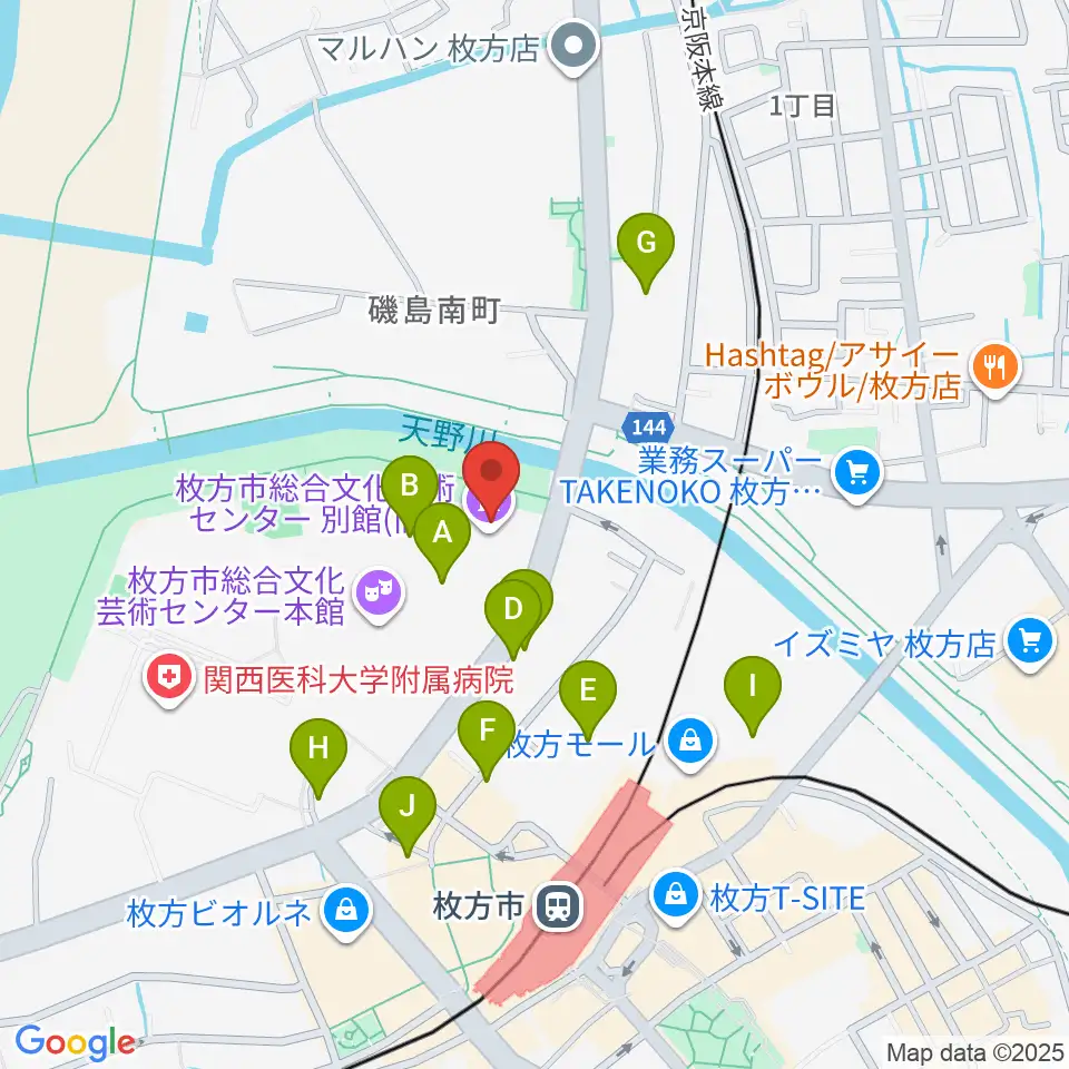 枚方市総合文化芸術センター別館周辺の駐車場・コインパーキング一覧地図