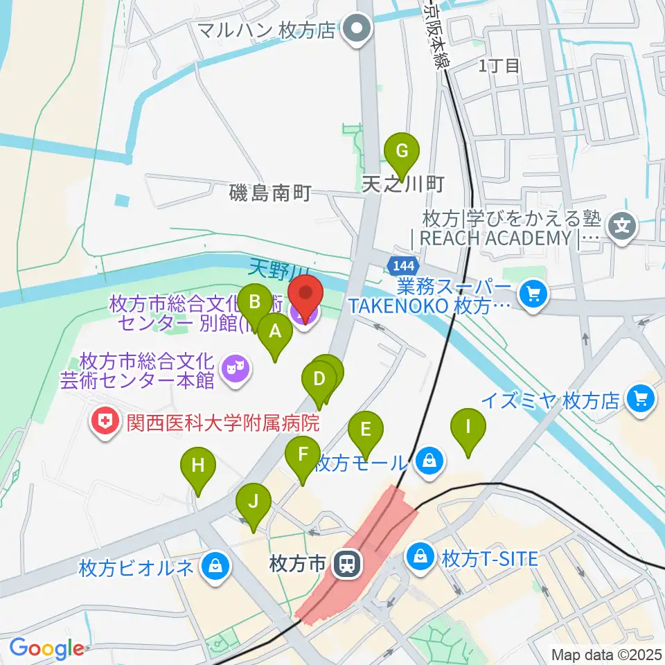 枚方市総合文化芸術センター別館周辺の駐車場・コインパーキング一覧地図