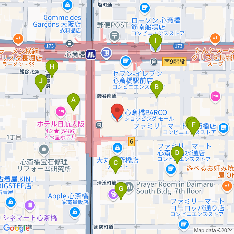 シアタス心斎橋周辺の駐車場・コインパーキング一覧地図