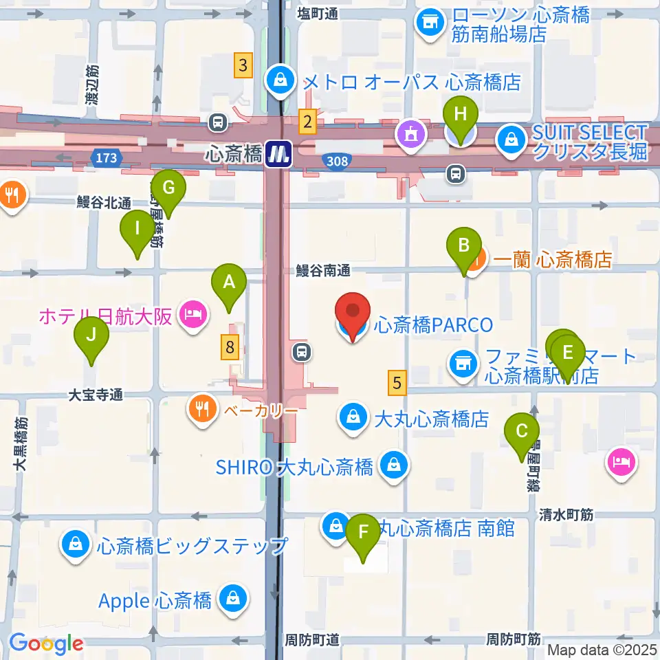 シアタス心斎橋周辺の駐車場・コインパーキング一覧地図