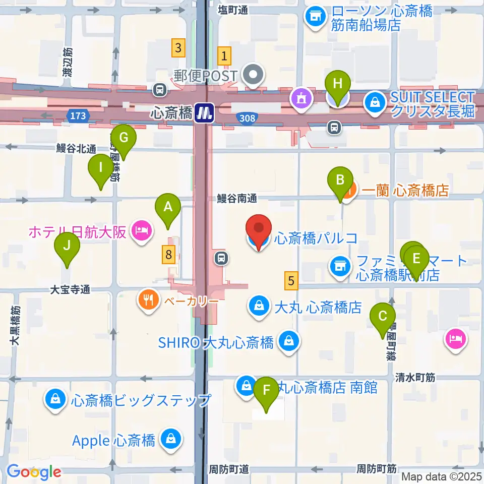 シアタス心斎橋周辺の駐車場・コインパーキング一覧地図