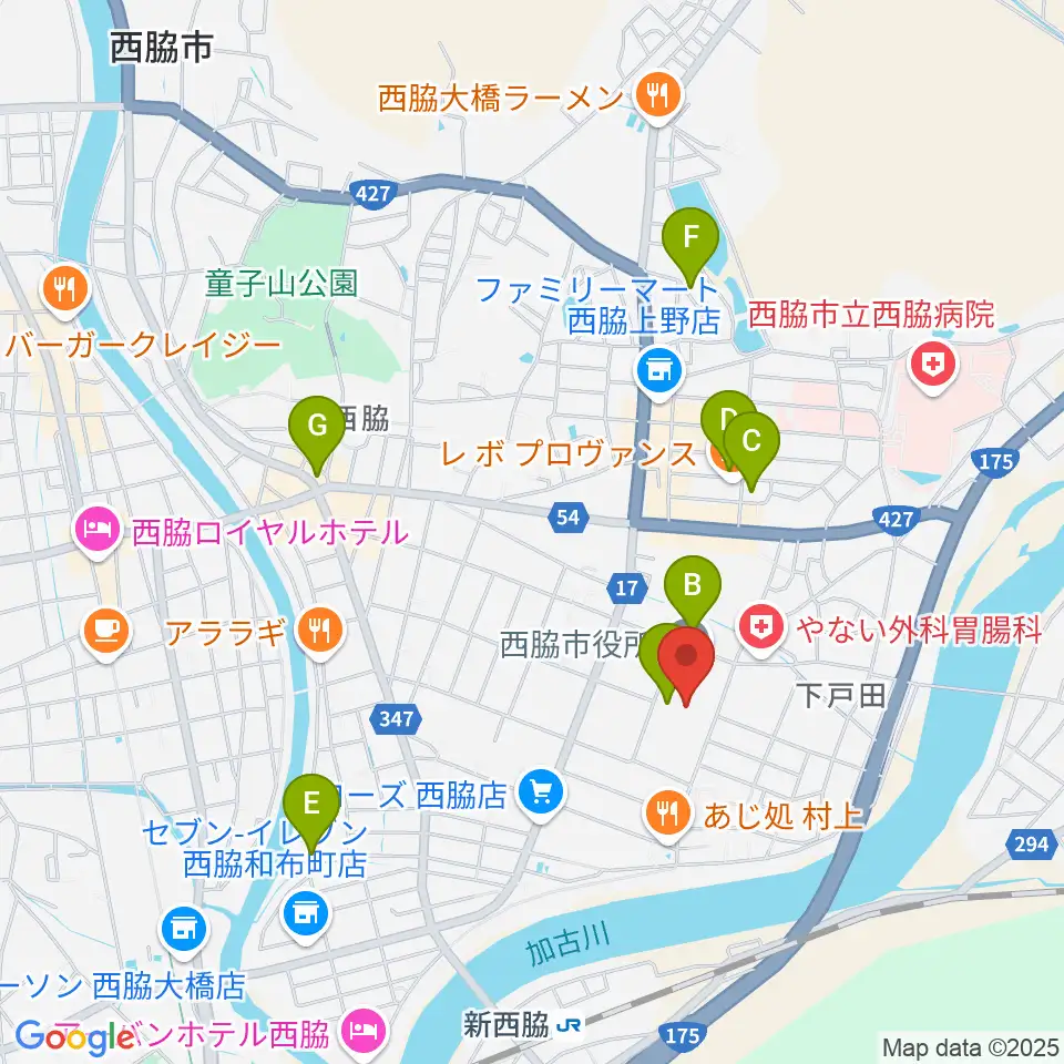 西脇市市民交流施設オリナス周辺の駐車場・コインパーキング一覧地図
