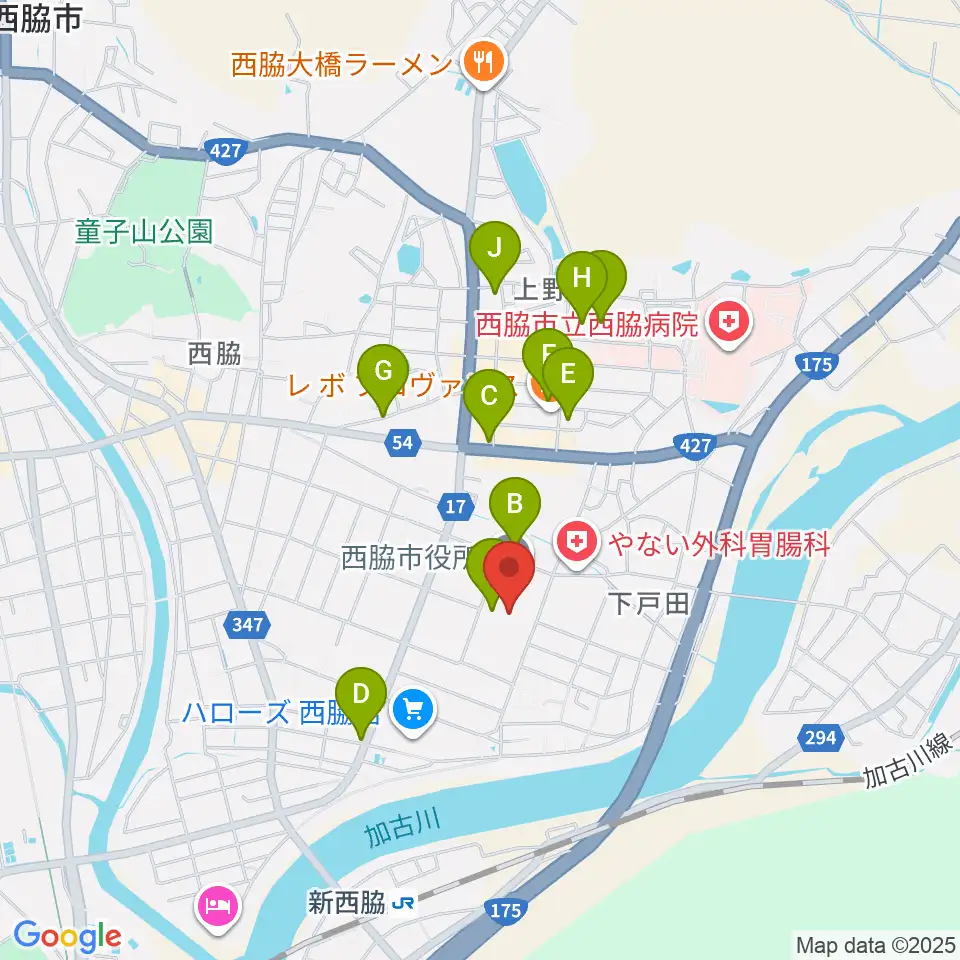 西脇市市民交流施設オリナス周辺の駐車場・コインパーキング一覧地図