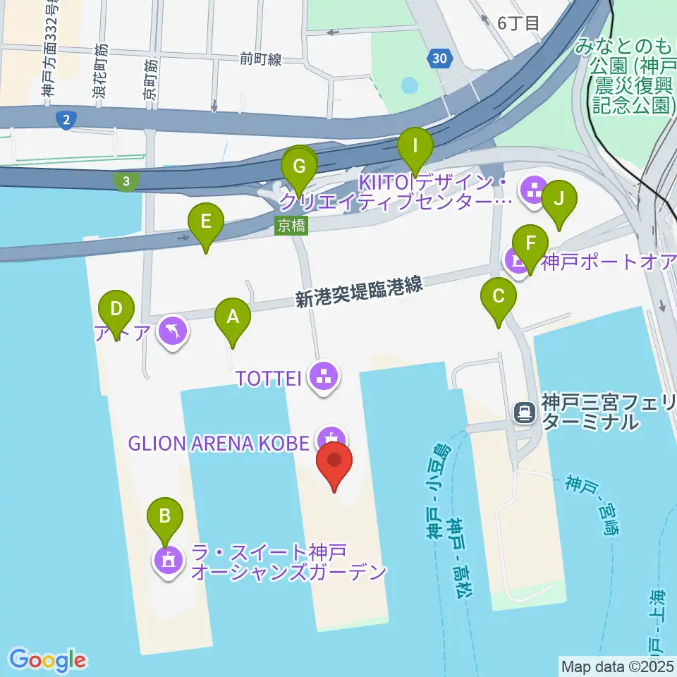 ジーライオンアリーナ神戸周辺の駐車場・コインパーキング一覧地図
