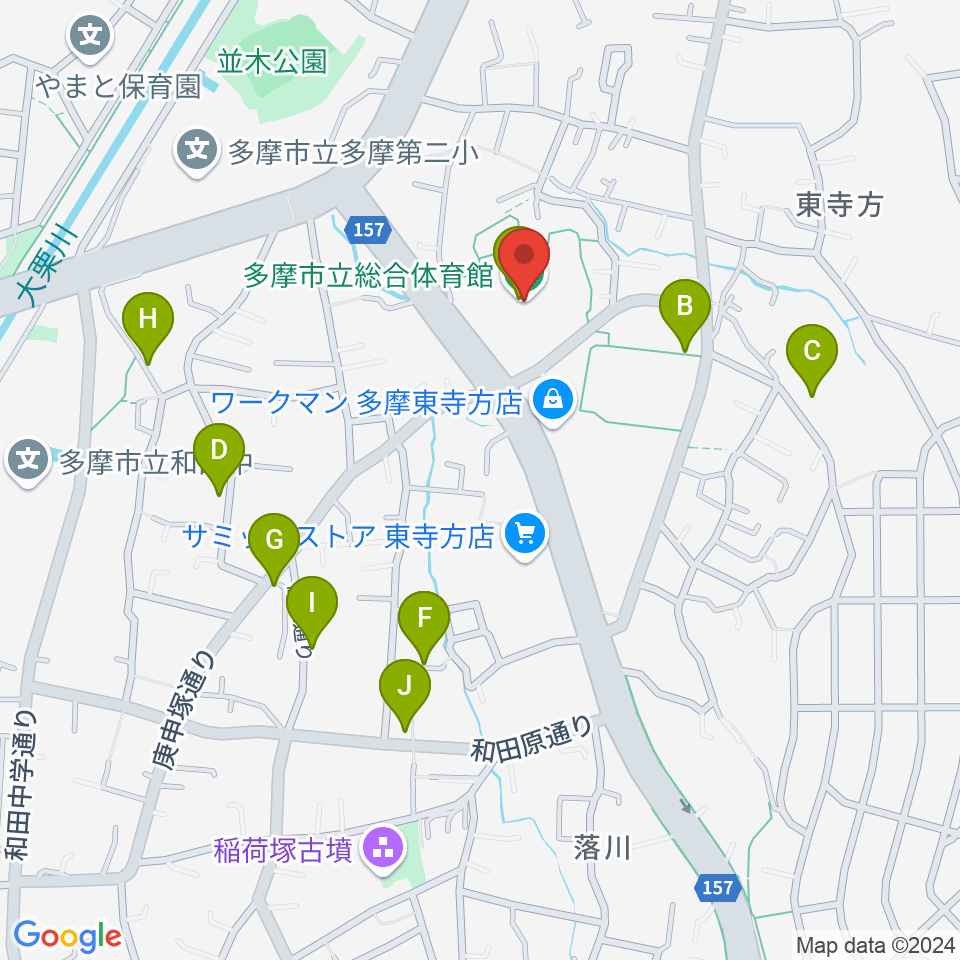 多摩市立総合体育館周辺の駐車場・コインパーキング一覧地図