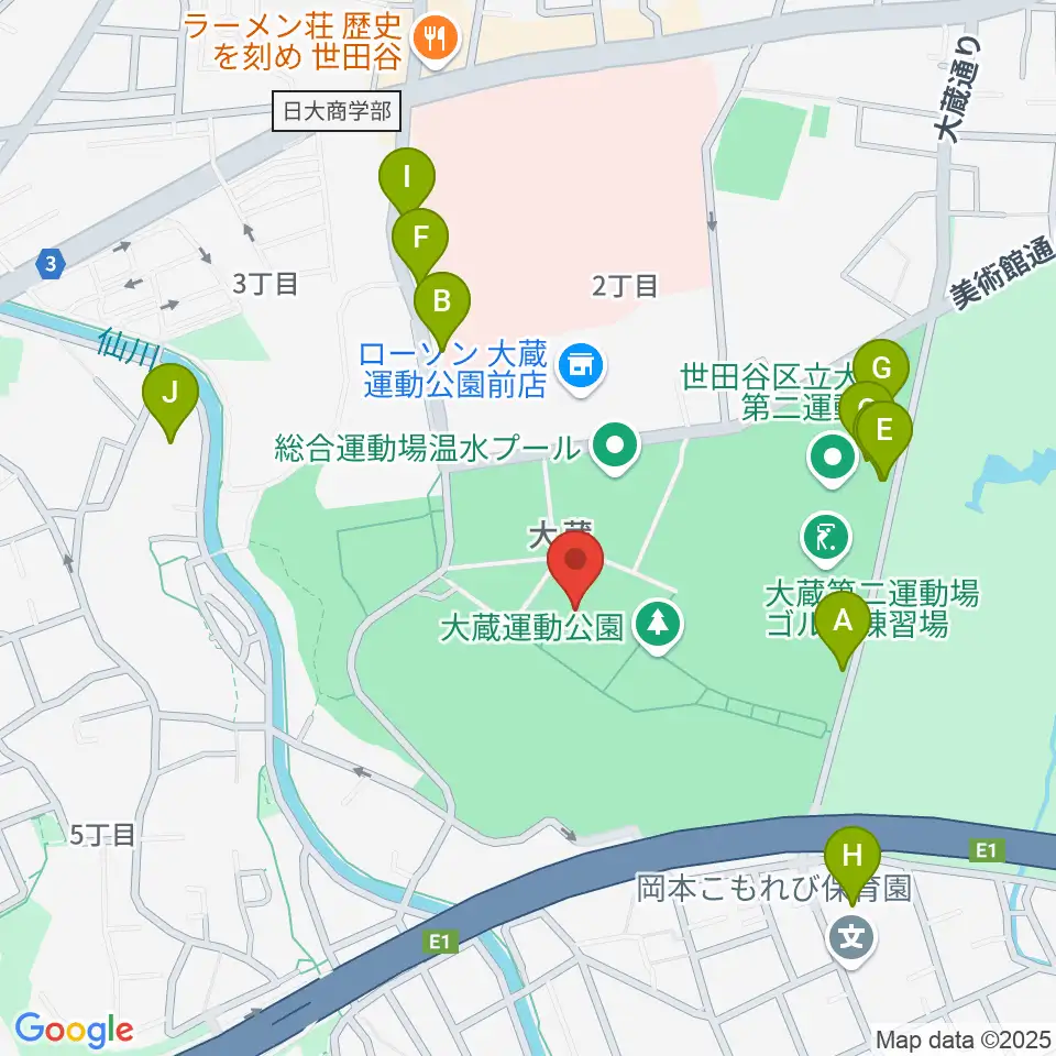 世田谷区立総合運動場体育館周辺の駐車場・コインパーキング一覧地図