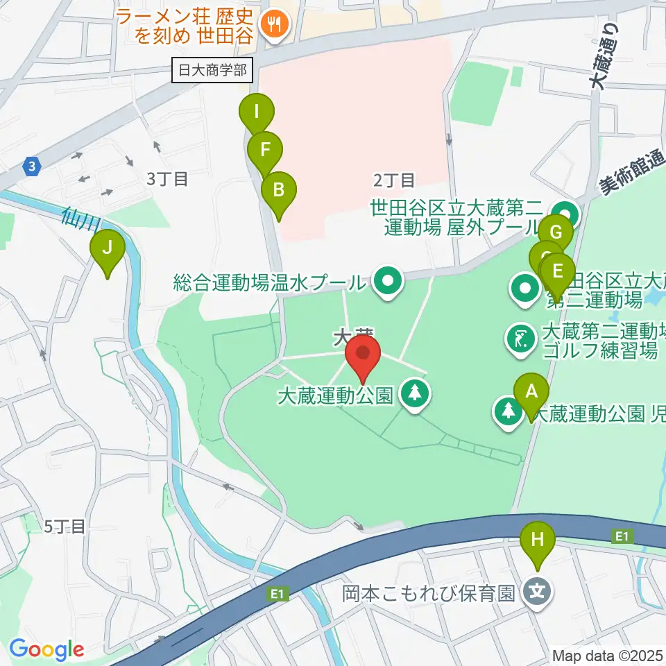 世田谷区立総合運動場体育館周辺の駐車場・コインパーキング一覧地図