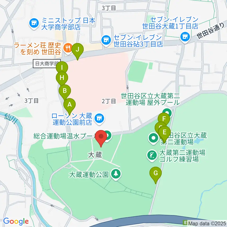 世田谷区立総合運動場温水プール周辺の駐車場・コインパーキング一覧地図