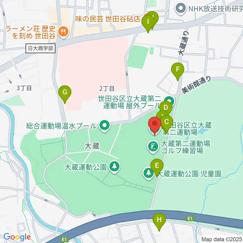 大蔵第二運動場体育館周辺の駐車場・コインパーキング一覧地図