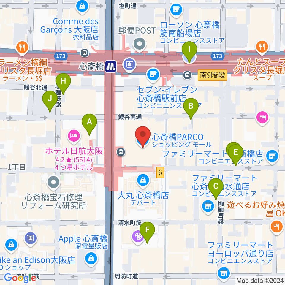 心斎橋パルコSPACE14周辺の駐車場・コインパーキング一覧地図