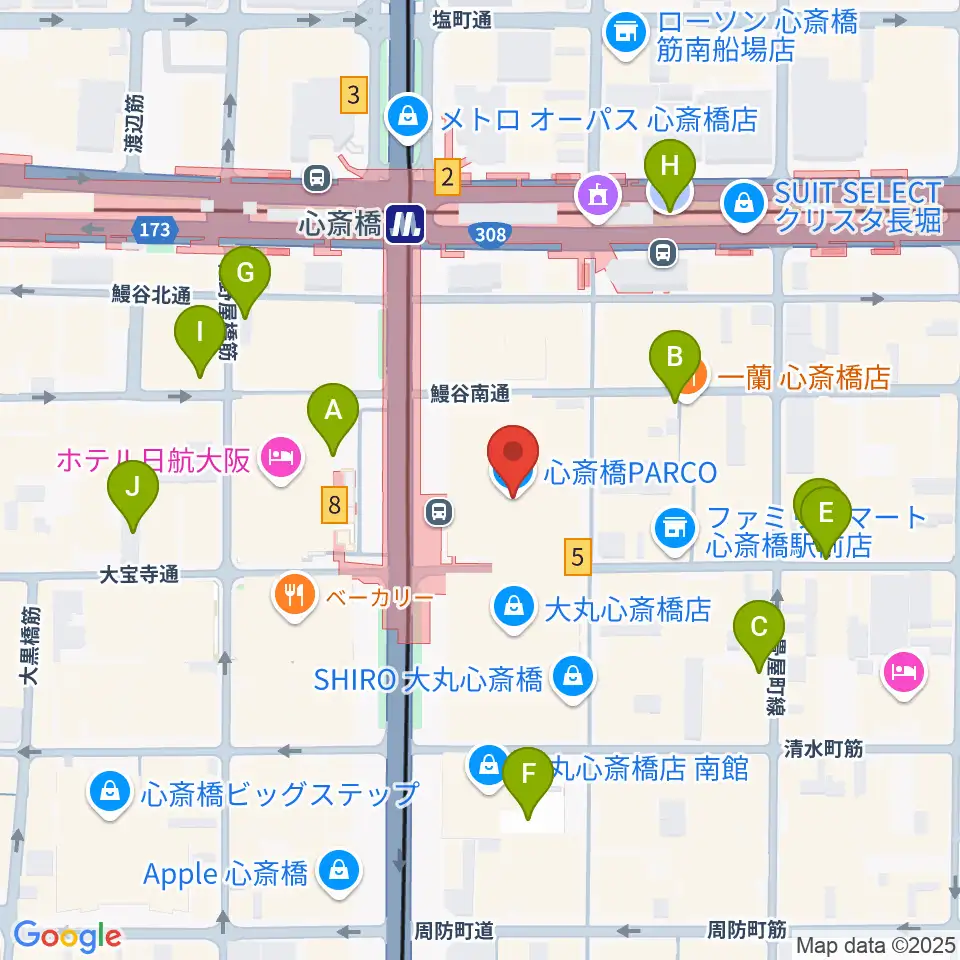 心斎橋パルコSPACE14周辺の駐車場・コインパーキング一覧地図