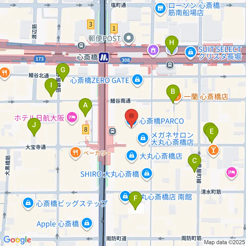 心斎橋パルコSPACE14周辺の駐車場・コインパーキング一覧地図