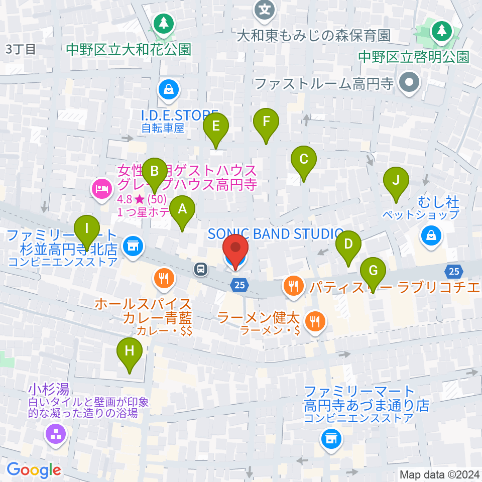 ソニックバンドスタジオ周辺の駐車場・コインパーキング一覧地図