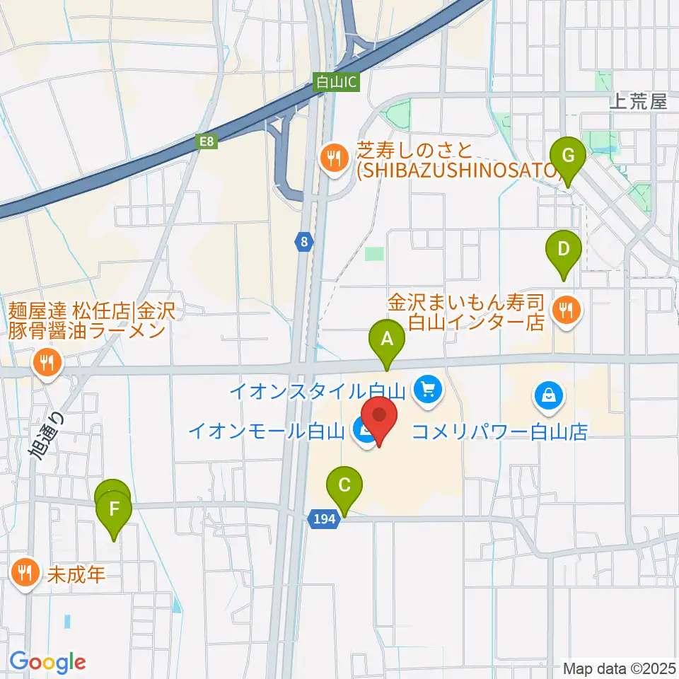 イオンシネマ白山周辺の駐車場・コインパーキング一覧地図