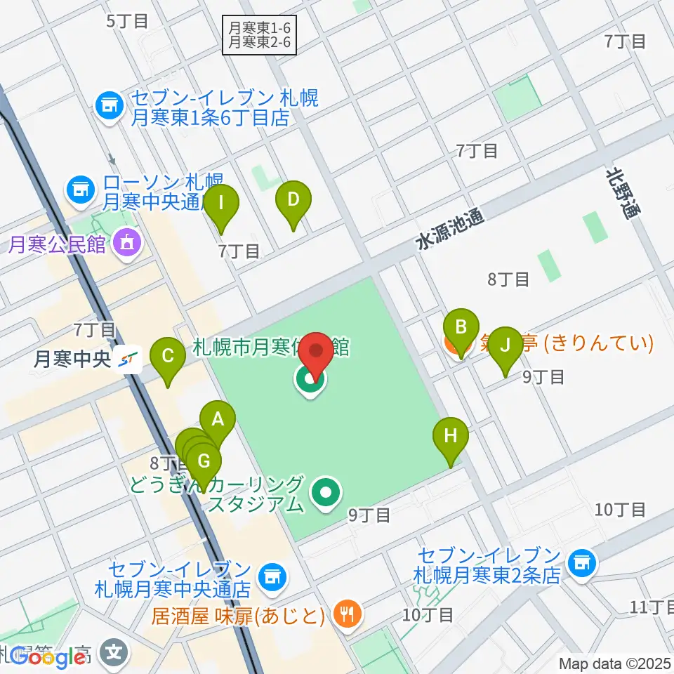 月寒屋外競技場周辺の駐車場・コインパーキング一覧地図