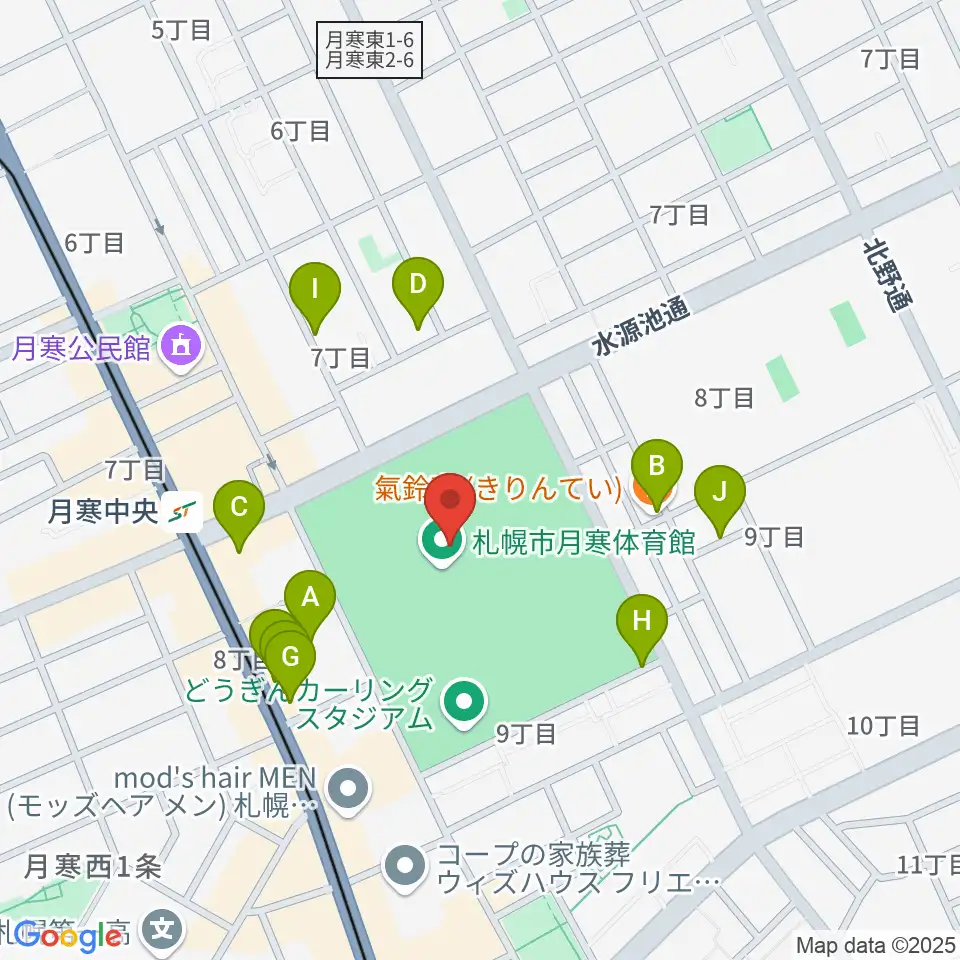 月寒屋外競技場周辺の駐車場・コインパーキング一覧地図