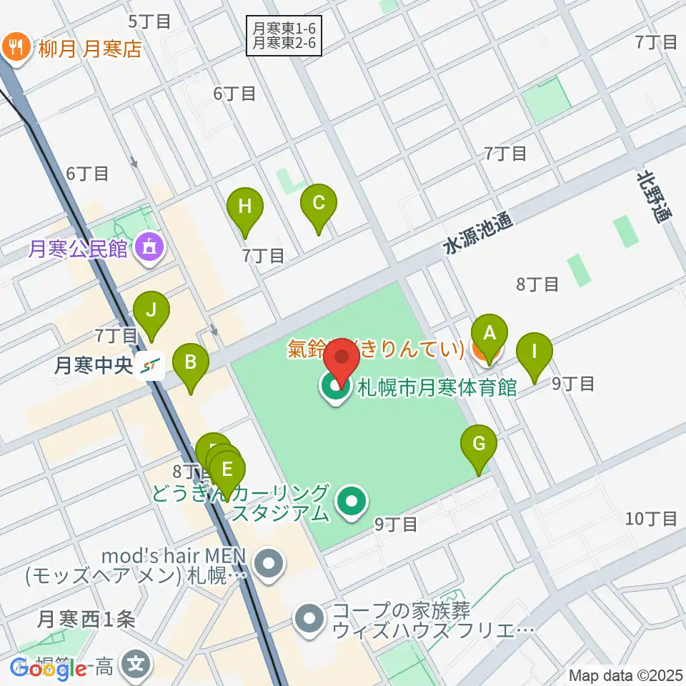 月寒屋外競技場周辺の駐車場・コインパーキング一覧地図
