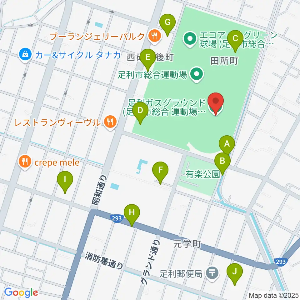 足利ガスグラウンド周辺の駐車場・コインパーキング一覧地図