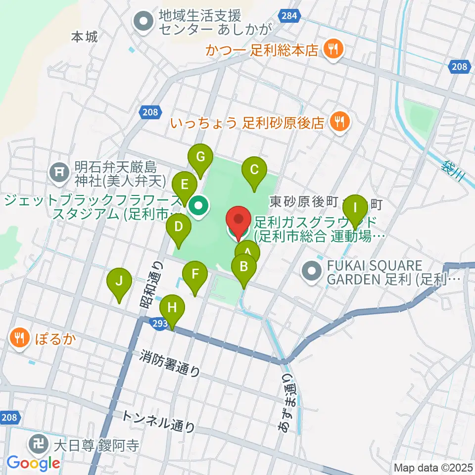 足利ガスグラウンド周辺の駐車場・コインパーキング一覧地図