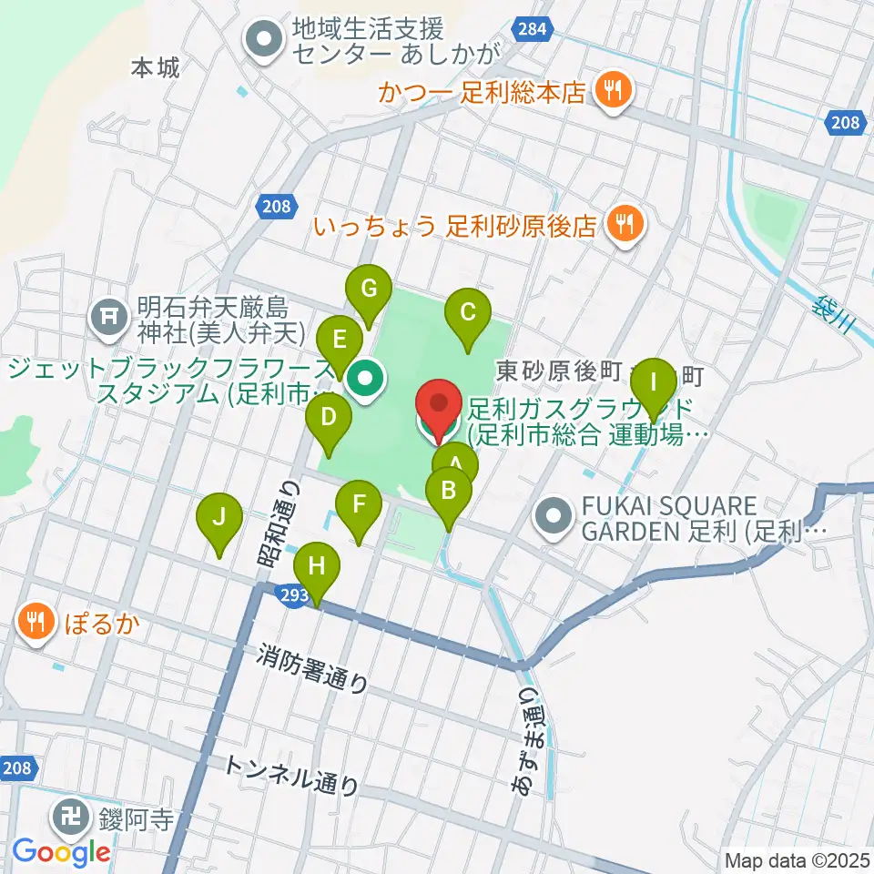 足利ガスグラウンド周辺の駐車場・コインパーキング一覧地図