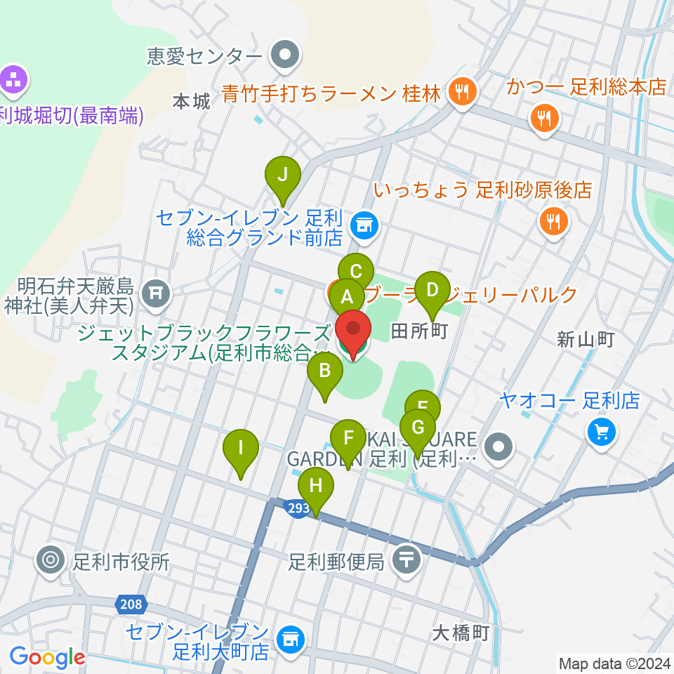 ジェットブラックフラワーズスタジアム周辺の駐車場・コインパーキング一覧地図