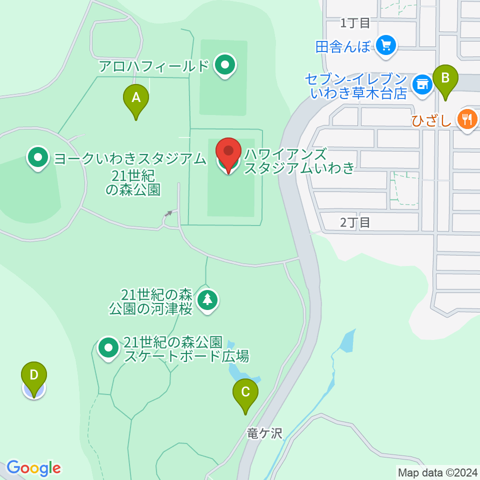 ハワイアンズスタジアムいわき周辺の駐車場・コインパーキング一覧地図