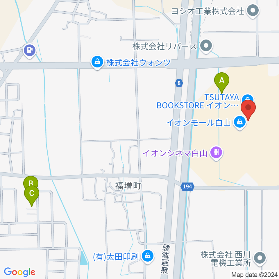 MPC楽器センター白山周辺の駐車場・コインパーキング一覧地図