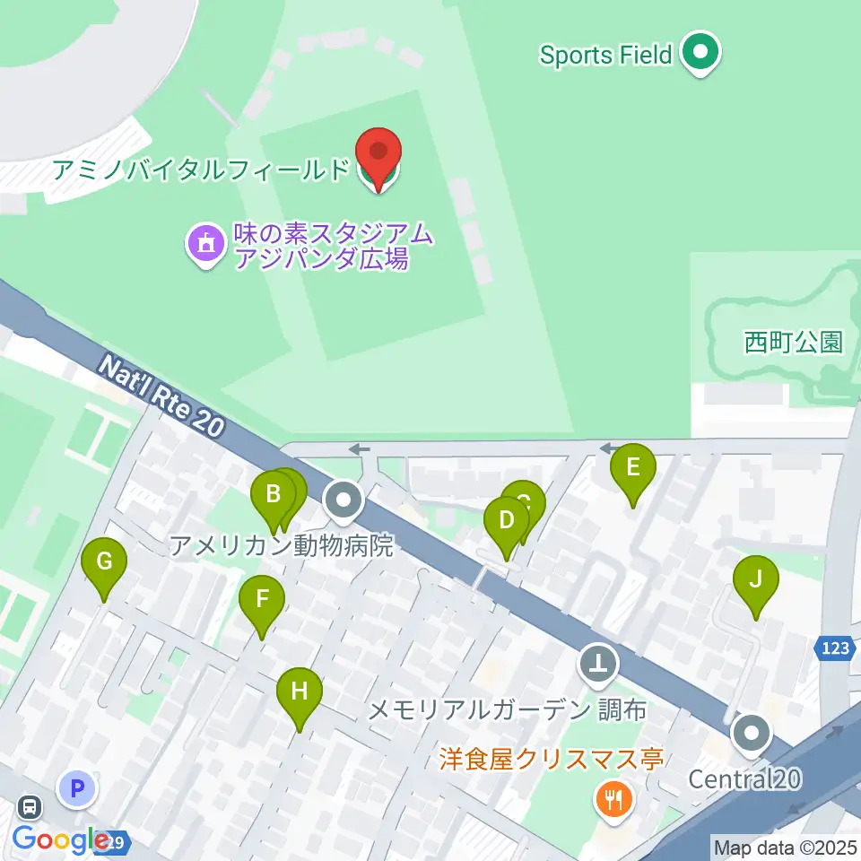 アミノバイタルフィールド周辺の駐車場・コインパーキング一覧地図