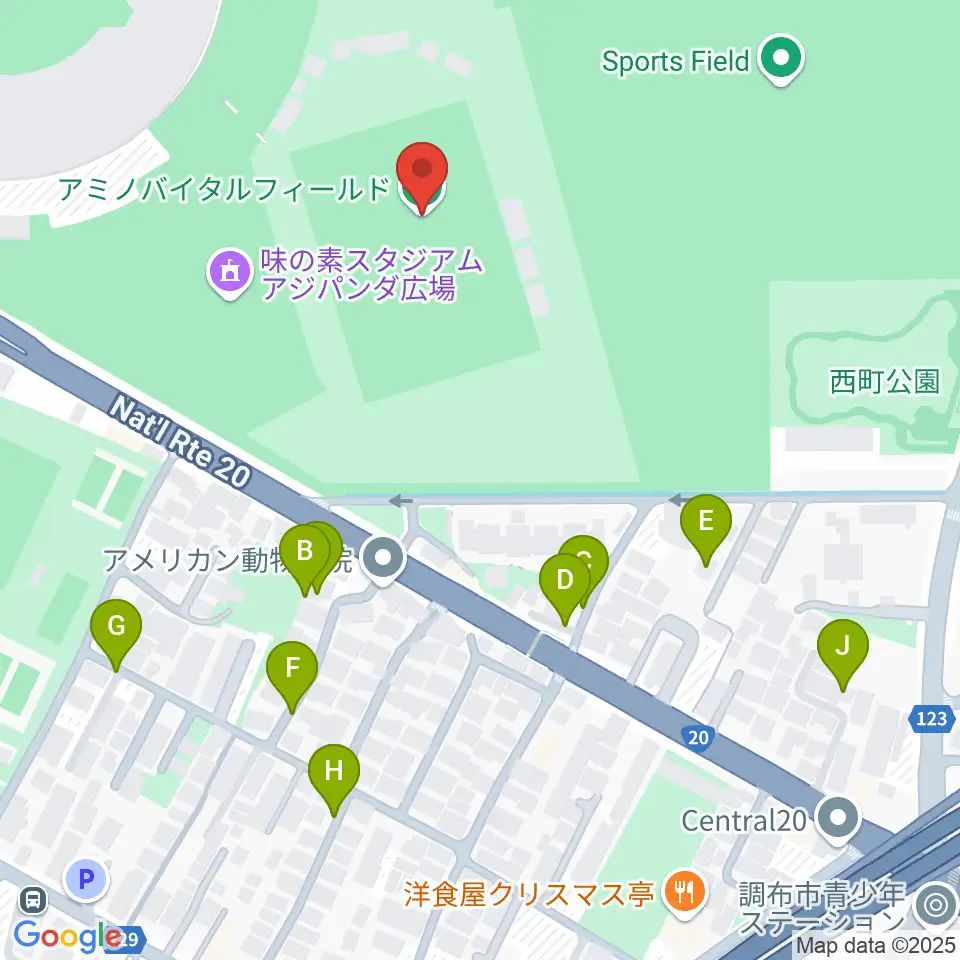 アミノバイタルフィールド周辺の駐車場・コインパーキング一覧地図
