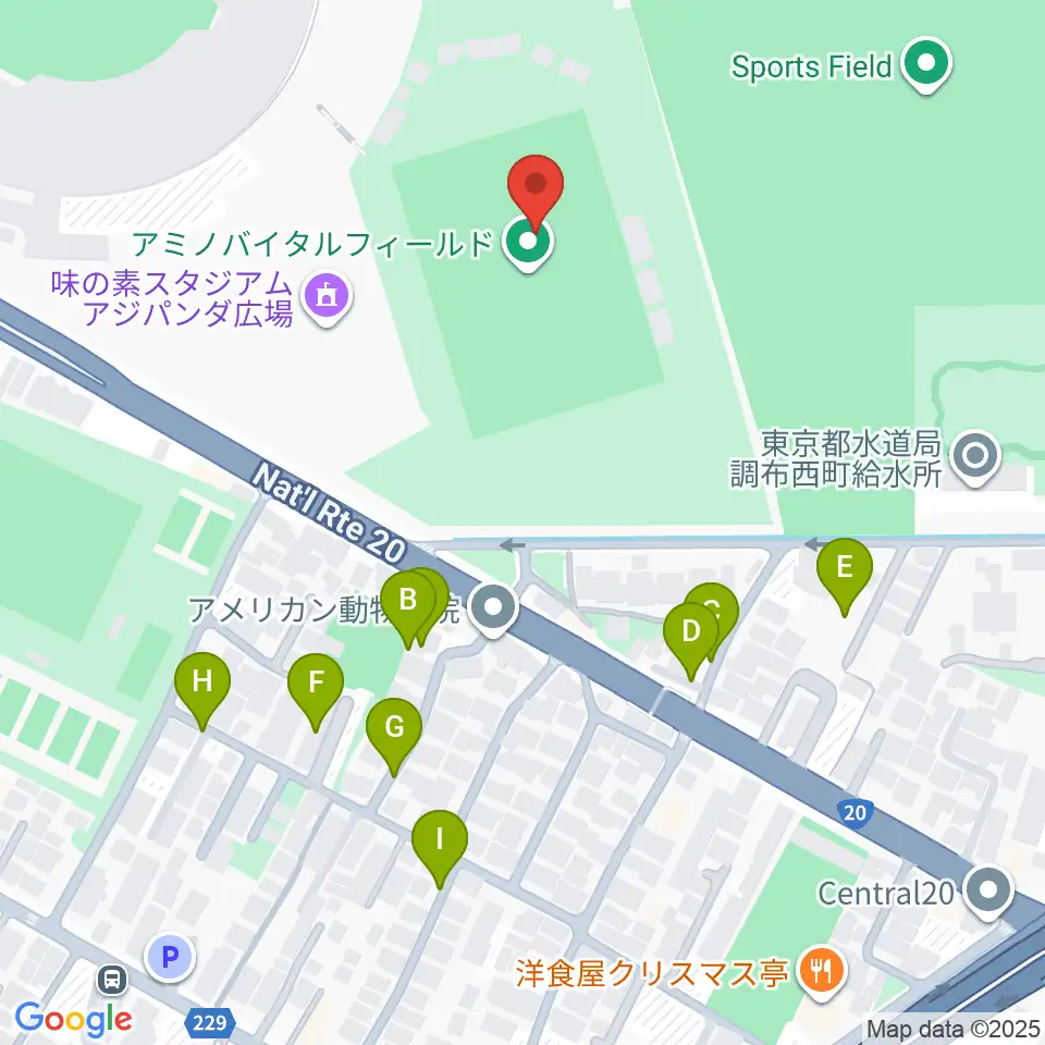 アミノバイタルフィールド周辺の駐車場・コインパーキング一覧地図