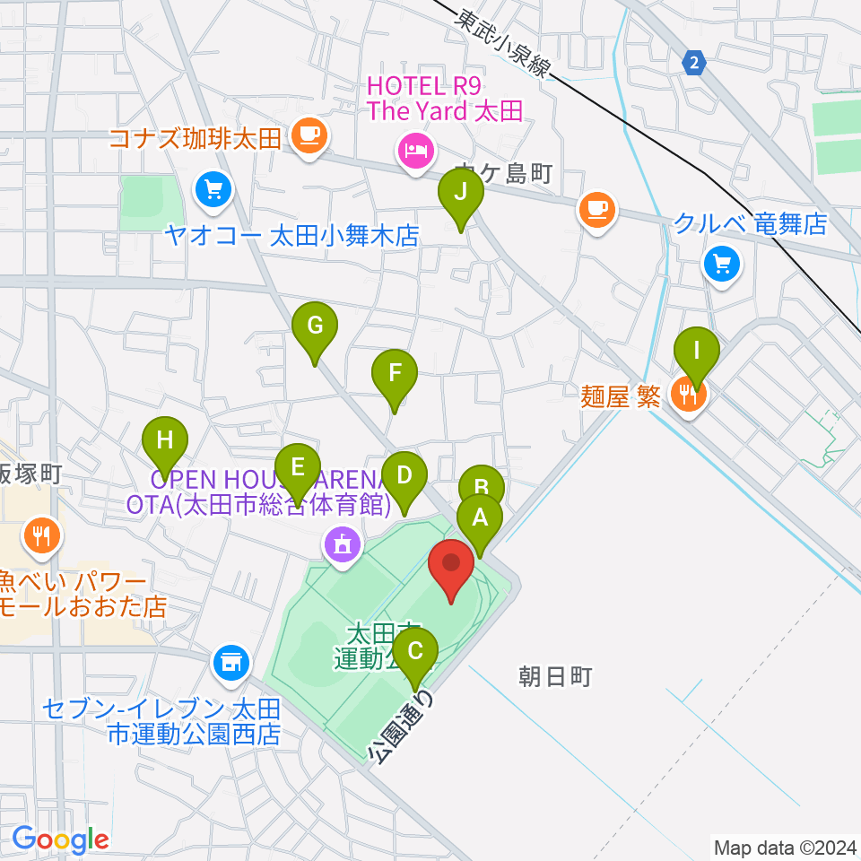 太田市運動公園陸上競技場周辺の駐車場・コインパーキング一覧地図