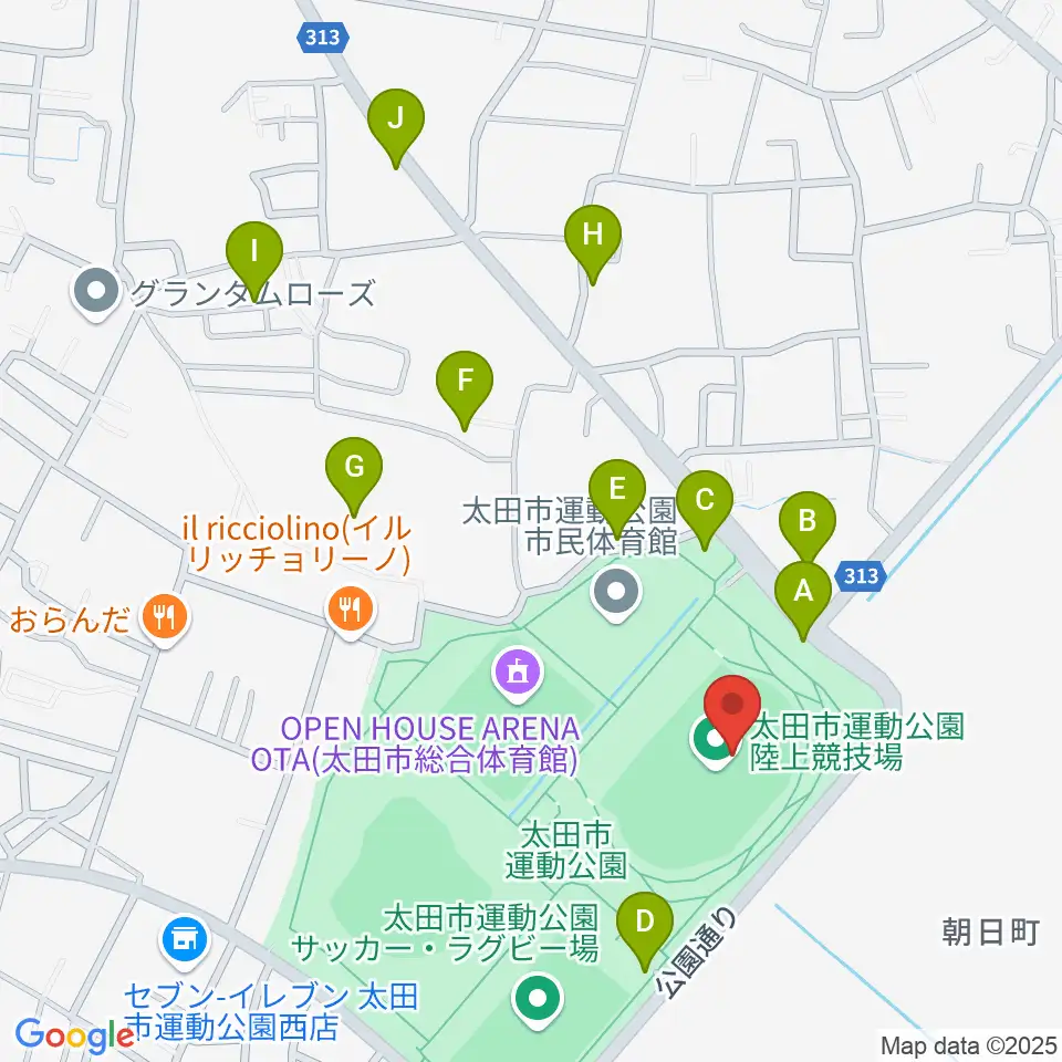 太田市運動公園陸上競技場周辺の駐車場・コインパーキング一覧地図