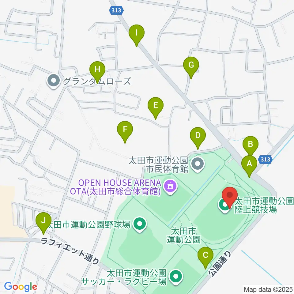 太田市運動公園陸上競技場周辺の駐車場・コインパーキング一覧地図