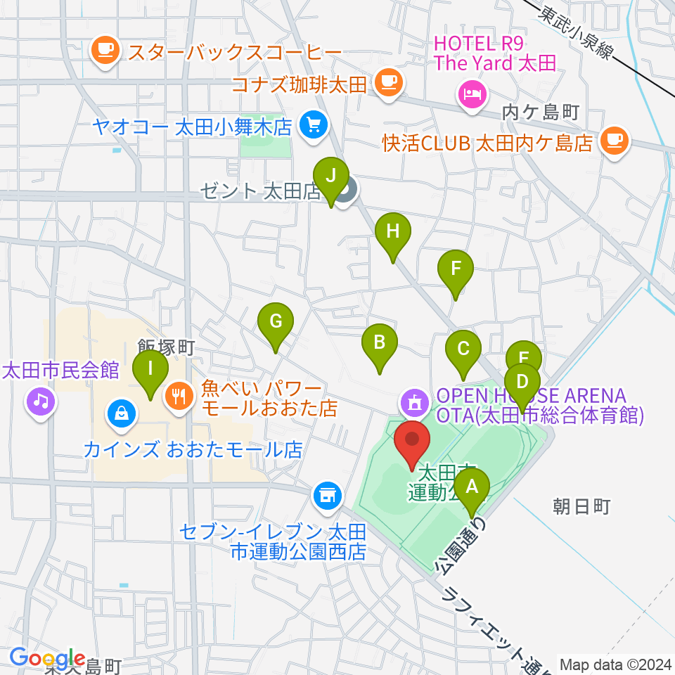 太田市運動公園野球場周辺の駐車場・コインパーキング一覧地図